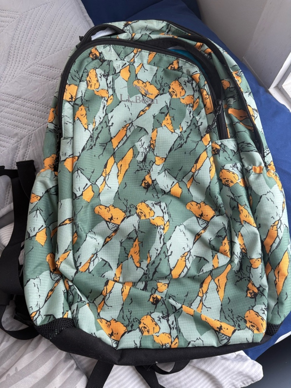 L.L.Bean Trail Backpack Green Camo Print Laptop School Hiking Bag EUC